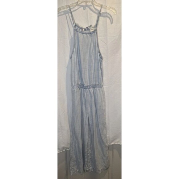 CLOTH & STONE Blue Lightwash Halter Neck Cropped Wide Leg Jumpsuit Pockets Sz XS - Picture 2 of 16